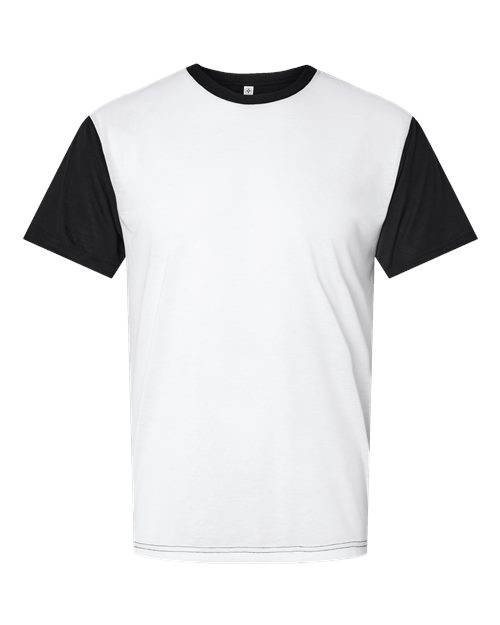 SubliVie Men's Blackout Polyester Sublimation Tee - White/ Black Front
