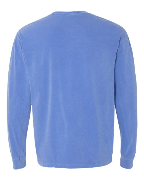 Unisex Garment-Dyed Heavyweight Long Sleeve T-Shirt - Flo Blue Back