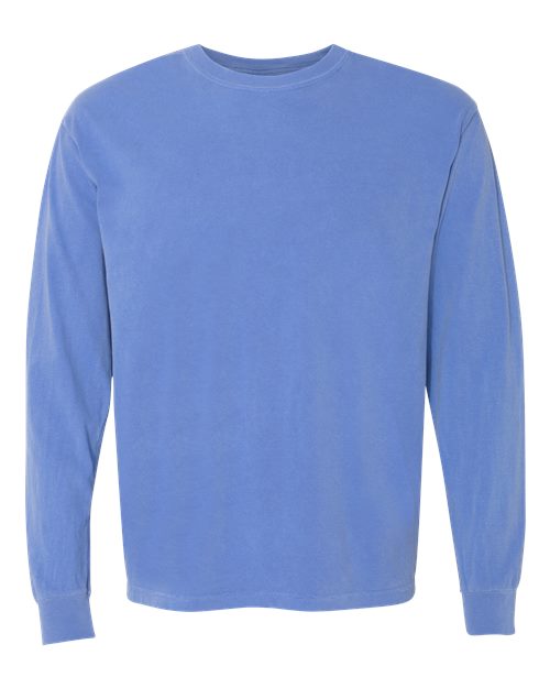 Unisex Garment-Dyed Heavyweight Long Sleeve T-Shirt - Flo Blue Front