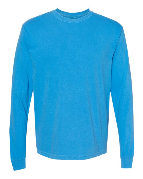 Unisex Garment-Dyed Heavyweight Long Sleeve T-Shirt - Royal Caribe Front