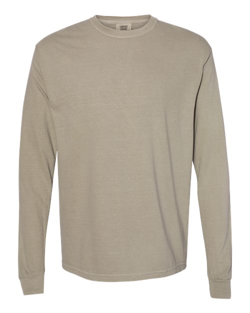 Unisex Garment-Dyed Heavyweight Long Sleeve T-Shirt - Sandstone Front