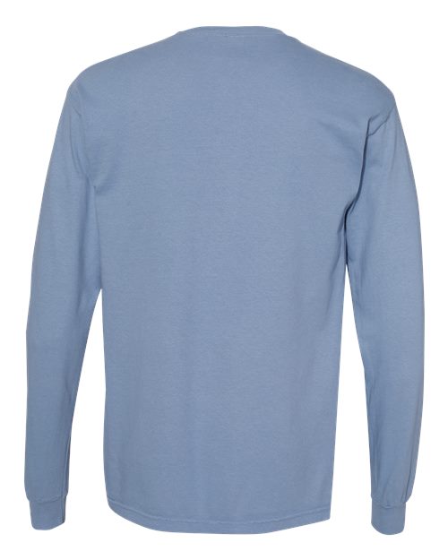 Unisex Garment-Dyed Heavyweight Long Sleeve T-Shirt - Washed Denim Back