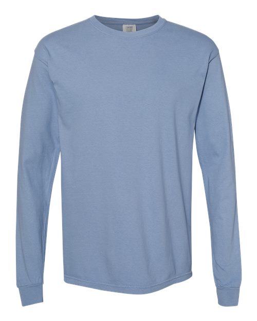 Unisex Garment-Dyed Heavyweight Long Sleeve T-Shirt - Washed Denim Front