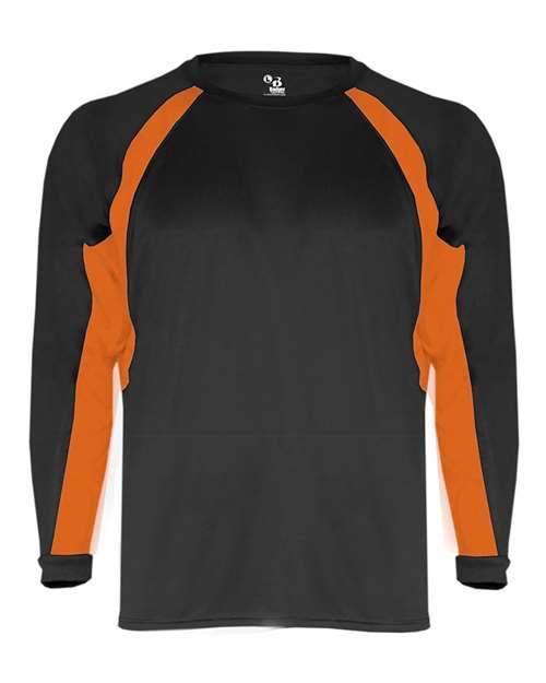 Badger Youth B-Core Hook Long Sleeve T-Shirt - Black/ Burnt Orange Front
