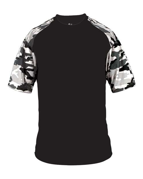 Badger Men's Camo Sport T-Shirt - Black/ White Camo Front