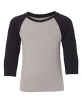 Next Level Youth CVC Three-Quarter Sleeve Raglan Tee - Black Sleeves/ Dark Heather Grey Body Front