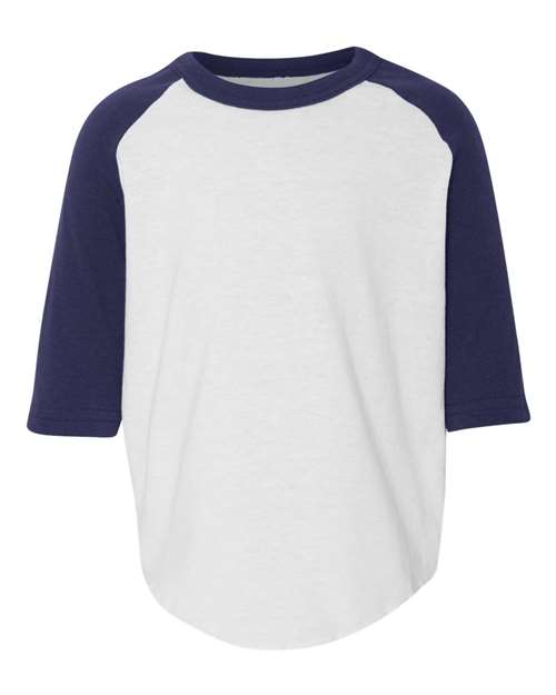 Augusta Sportswear Toddler Three-Quarter Sleeve Baseball Jersey - White/ Navy Front