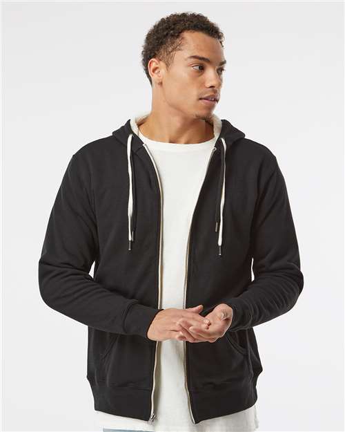 Independent Trading Co. Unisex Sherpa-Lined Hooded Sweatshirt - Model Front