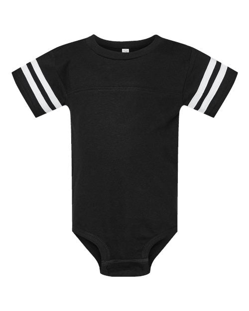Rabbit Skins Infant Football Fine Jersey Bodysuit - Black Solid/ White Front