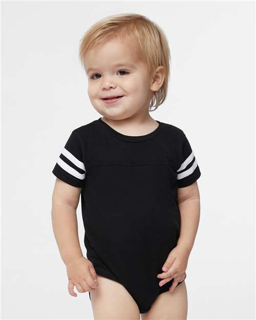 Rabbit Skins Infant Football Fine Jersey Bodysuit - Model Front