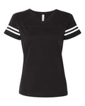 LAT Women's Football V-Neck Fine Jersey Tee - Black Solid/ White Front