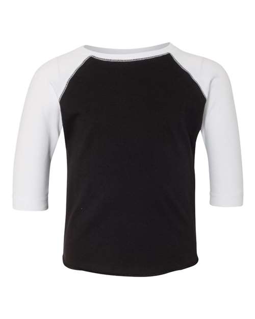 Rabbit Skins Toddler Baseball Fine Jersey Three-Quarter Sleeve Tee - Black Solid/ White Front