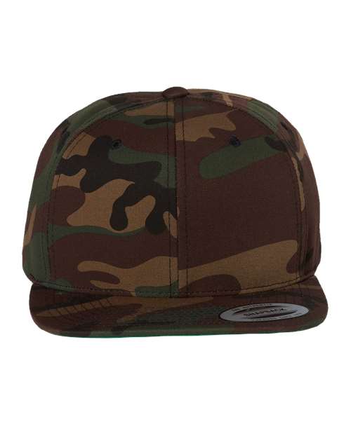Premium Flat Bill Snapback Cap - Green Camo Front