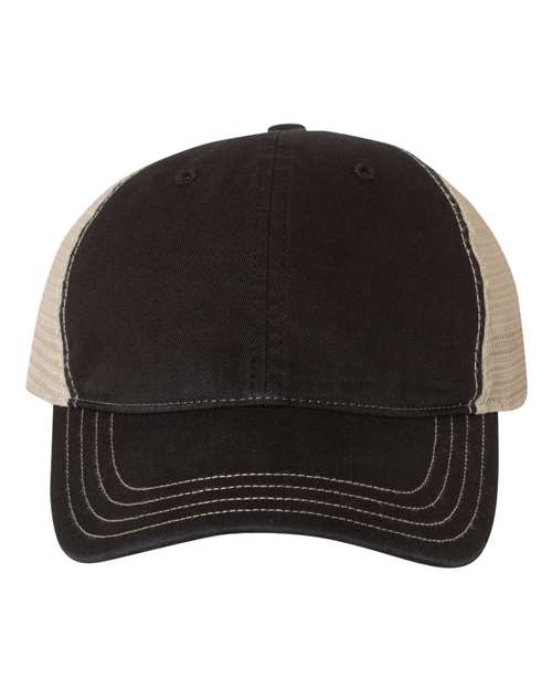 Richardson Garment-Washed Trucker Cap - Black/ Khaki Front