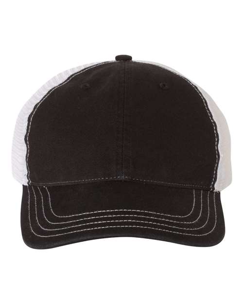 Richardson Garment-Washed Trucker Cap - Black/ White Front