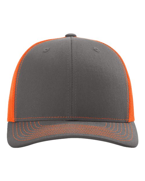 Richardson Snapback Trucker Cap - Charcoal/ Neon Orange Front