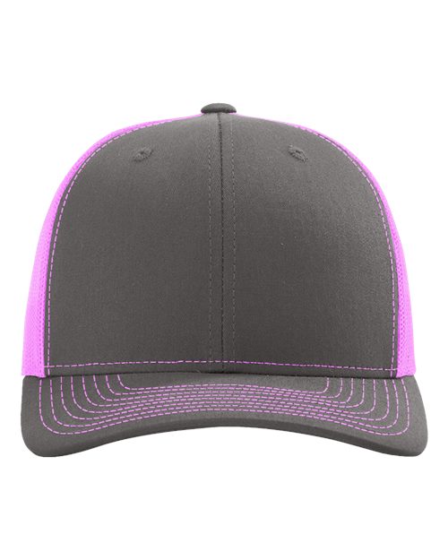 Richardson Snapback Trucker Cap - Charcoal/ Neon Pink Front