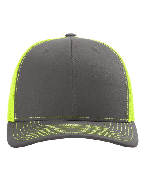 Richardson Snapback Trucker Cap - Charcoal/ Neon Yellow Front