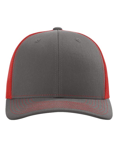 Richardson Snapback Trucker Cap - Charcoal/ Red Front