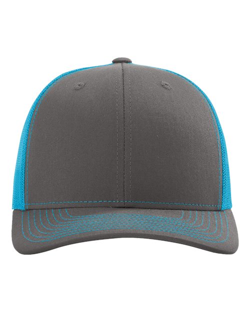 Richardson Snapback Trucker Cap - Charcoal/ Neon Blue Front
