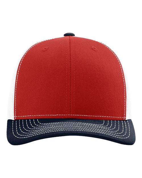 Richardson Snapback Trucker Cap - Red/ White/ Navy Front