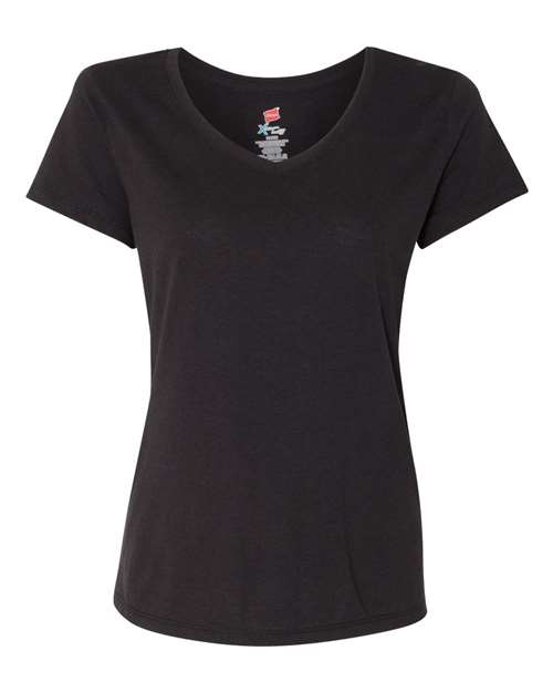 Hanes Women's Perfect-T Triblend V-Neck T-Shirt - Black Triblend Front