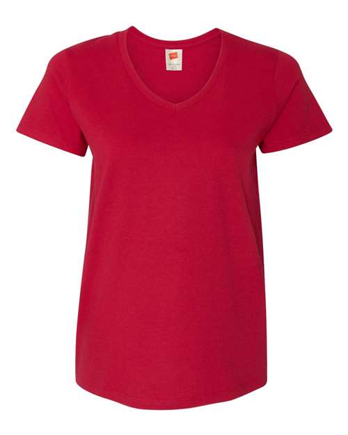Hanes Women's Essential-T V-Neck T-Shirt - Deep Red Front