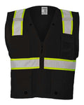 Kishigo Unisex EV Series® Enhanced Visibility Multi-Pocket Mesh Vest - Black/ Lime - B100 Front