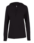 Badger Women's B-Core Hooded Long Sleeve T-Shirt - Black Front