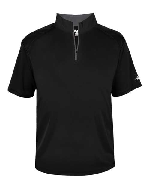 Badger Men's B-Core Short Sleeve Quarter-Zip - Black/ Graphite Front