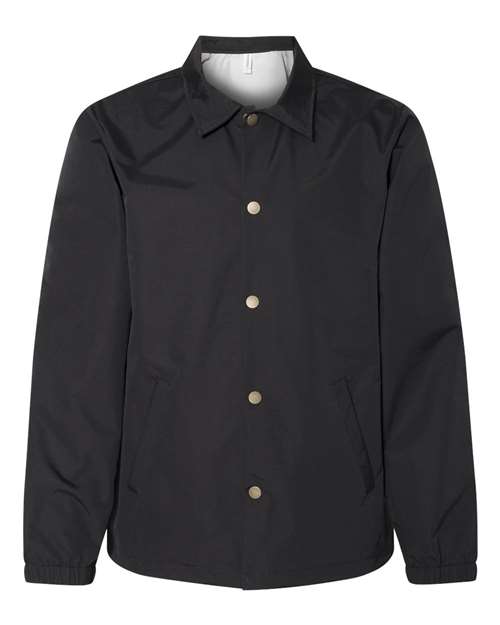 Independent Trading Co. Men's Water-Resistant Windbreaker Coach’s Jacket - Black Front