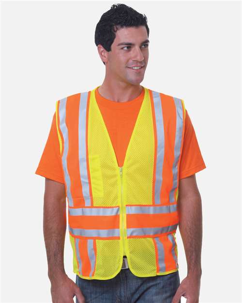 Bayside Unisex USA-Made Safety Mesh ANSI Vest - Lime Green Front