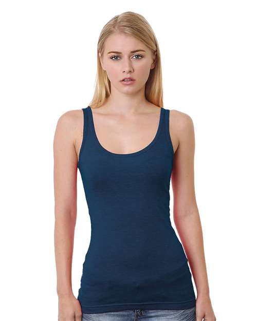 Bayside Junior's USA-Made Tank Top - Heather Navy Front