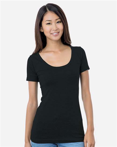 Bayside Women's USA-Made Scoop Neck T-Shirt - Model Front
