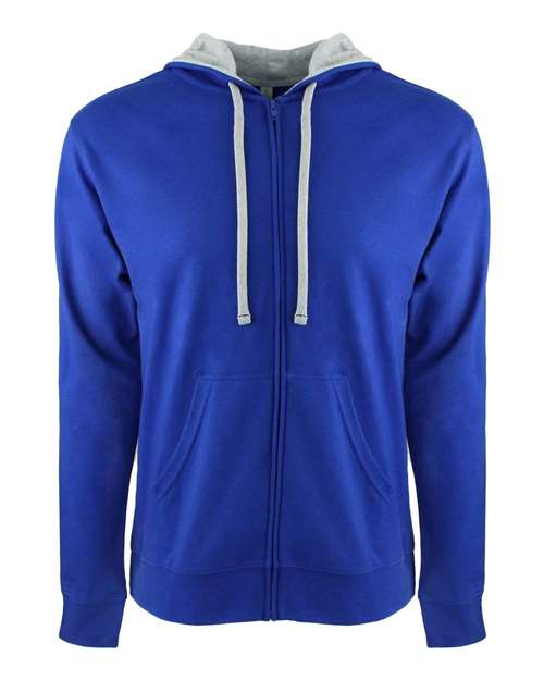 Next Level Unisex Laguna Full-Zip Hoodie Sweatshirt - Royal/ Heather Grey Front