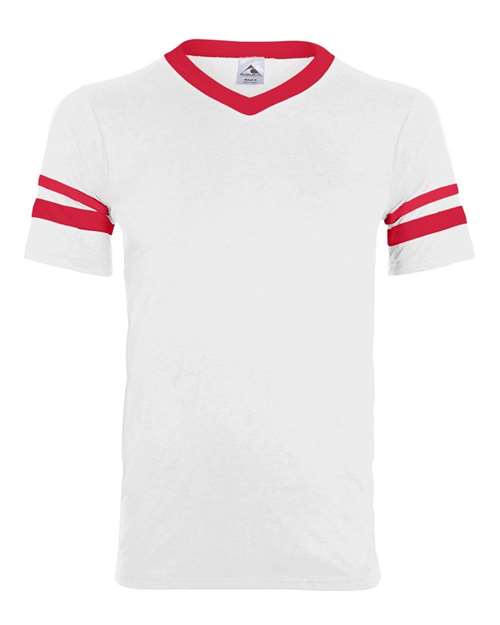 Augusta Sportswear V-Neck Jersey with Striped Sleeves - White/ Red Front
