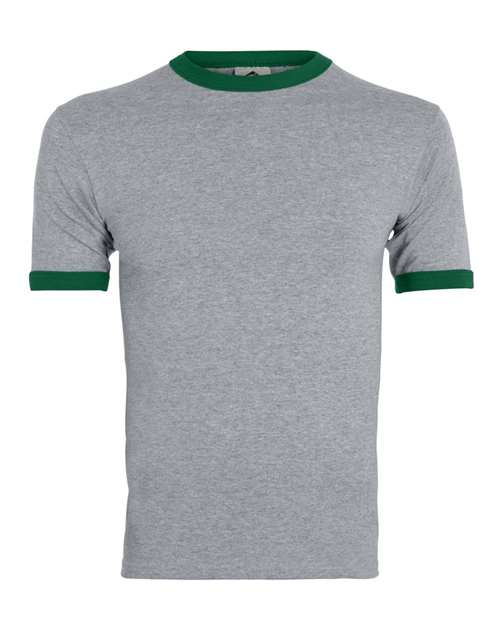 Augusta Sportswear Unisex 50/50 Ringer T-Shirt - Athletic Heather/ Dark Green Front