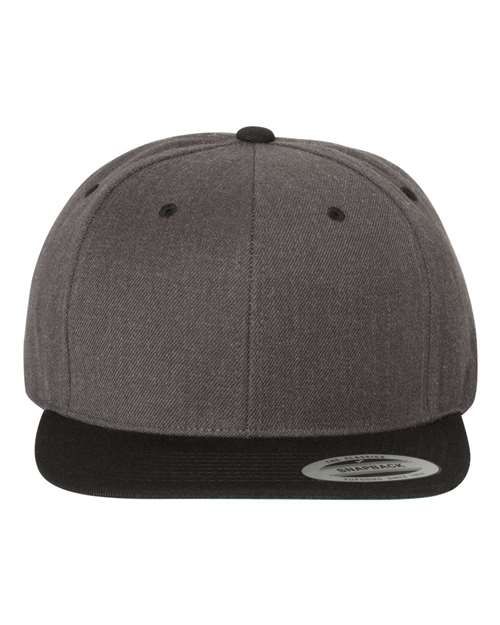 Premium Flat Bill Snapback Cap - Dark Heather/ Black Front