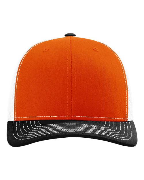 Richardson Snapback Trucker Cap - Orange/ White/ Black Front