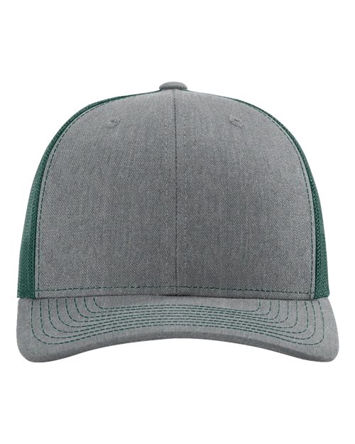 Richardson Snapback Trucker Cap - Heather Grey/ Dark Green Front