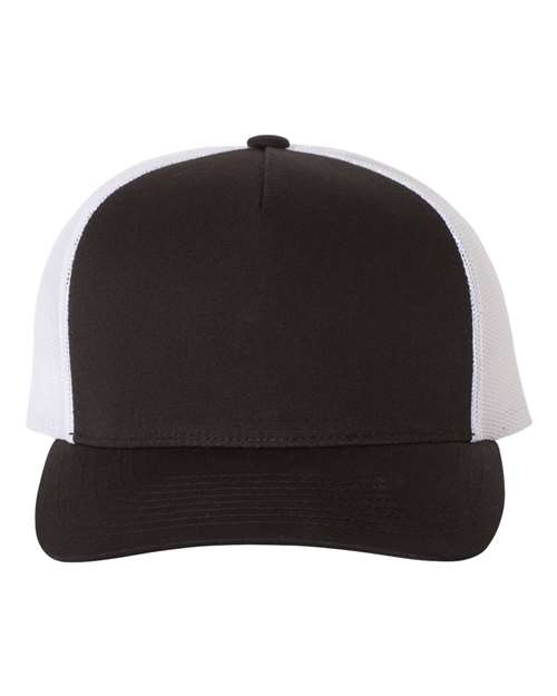 Five-Panel Retro Trucker Cap - Black/ White Front