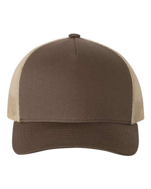 Five-Panel Retro Trucker Cap - Brown/ Khaki Front