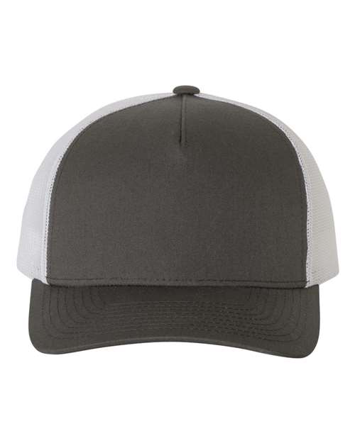 Five-Panel Retro Trucker Cap - Charcoal/ White Front