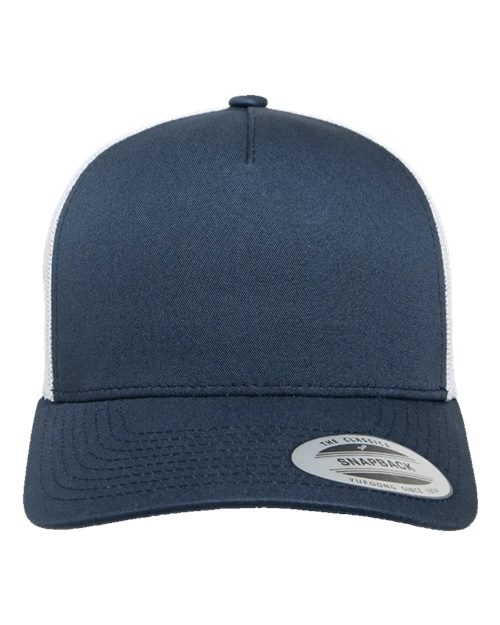 Five-Panel Retro Trucker Cap - Navy/ White Front
