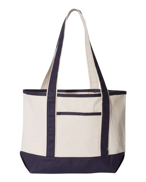 Q-Tees 20L Small Deluxe Tote - Natural/ Navy Front