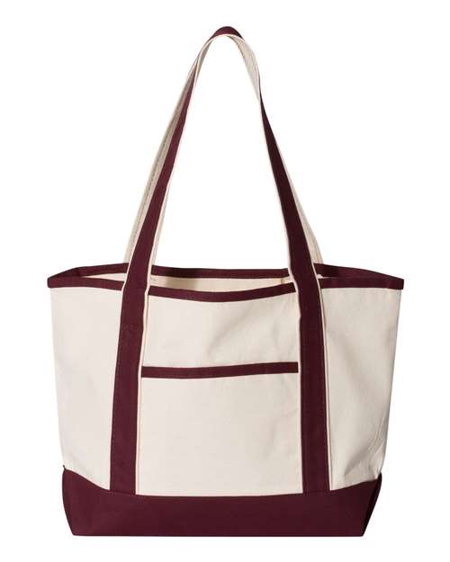 Q-Tees 20L Small Deluxe Tote - Natural/ Maroon Front