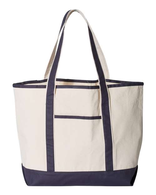 34.6L Large Canvas Deluxe Tote - Natural/ Navy Front