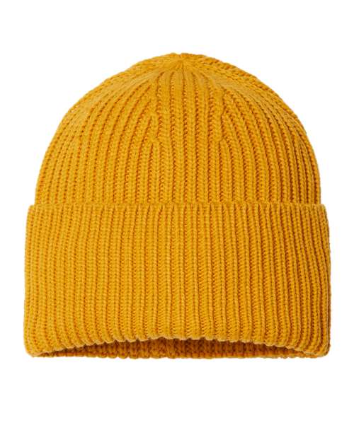 Atlantis Headwear Sustainable Chunky Rib Cuffed Beanie - Mustard Yellow Front