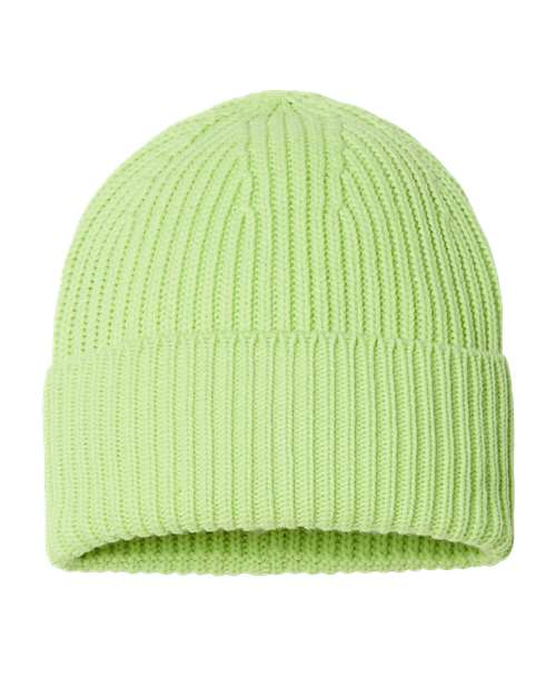 Atlantis Headwear Sustainable Chunky Rib Cuffed Beanie - Acid Green Front