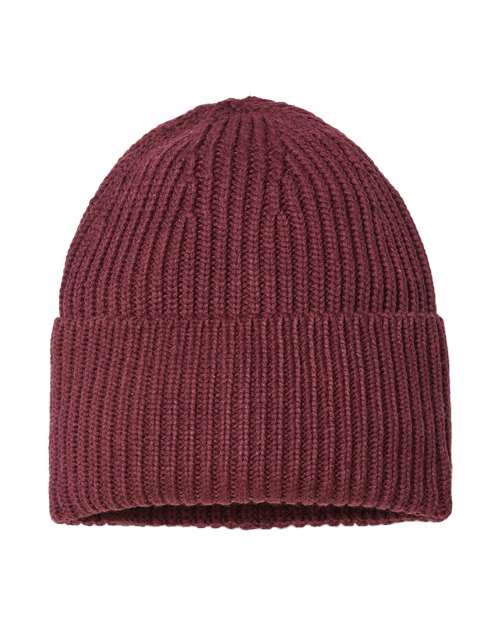 Atlantis Headwear Sustainable Chunky Rib Cuffed Beanie - Burgundy Melange Front